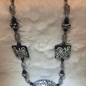 Quartz and glass beaded necklace